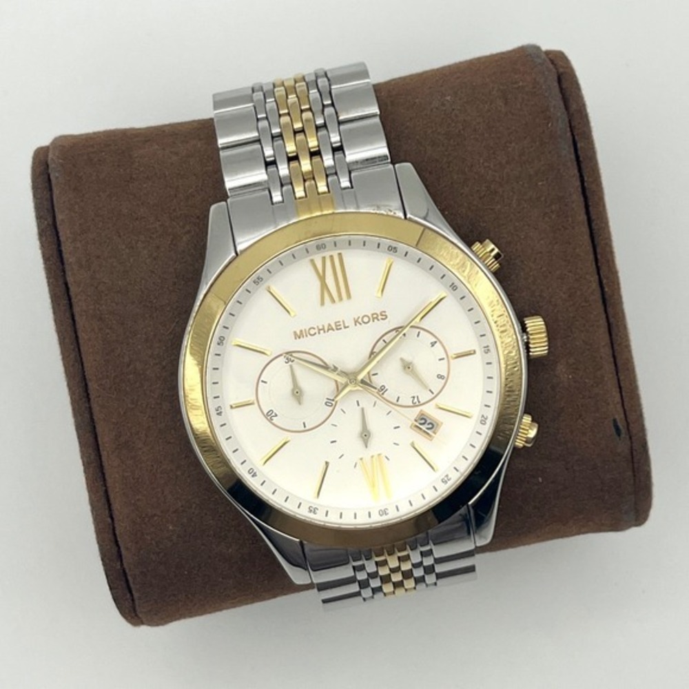 Michael Kors MK-8306 Lexington Two‎ Tone Chronograph Silver Gold Mens Watch